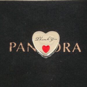Pandora Thank You Silver Heart Charm Bead Pendant with box